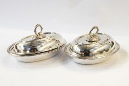 Pair of lidded entree dishes with beaded borders and removable handles to create four dishes