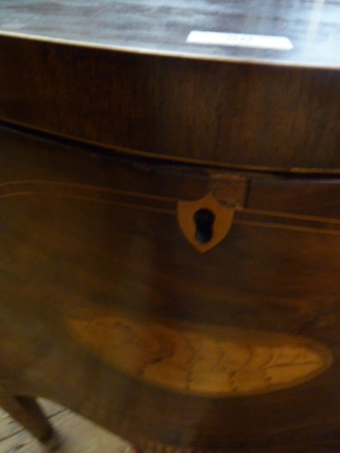 George III inlaid mahogany serpentine-fronted cellarette, the top with line and oval fan pattera - Image 4 of 8