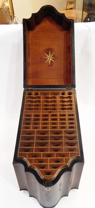 George III inlaid mahogany serpentine-fronted knife box, all cross-banded and with chequered - Image 4 of 11