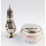 George V silver sugar caster, octagonal baluster-shape and footed, with pierced high domed cover,