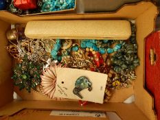 Quantity of costume jewellery including turquoise-coloured stone necklaces, brooches, bracelet