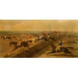 After J F Herring Senior Chromolithograpic print  Steeple chase leaping wall, 53cm x 105cm