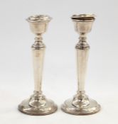 Pair of 20th century silver baluster-shaped candlesticks, plain with bead border to base, Birmingham
