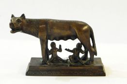 After the antique "The Capitoline Wolf", a mythical she-wolf suckling twins, 'Romulus and Remus',