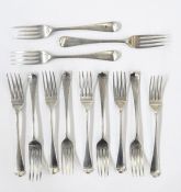 Set of 12 Georgian silver Old English feather-edged table forks, London 1803, 26.8oz approx