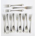 Set of 12 Georgian silver Old English feather-edged table forks, London 1803, 26.8oz approx