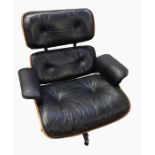 Charles and Ray Eames for Herman Miller - 'Eames Lounge Chair' with leather back, seat and arm rests