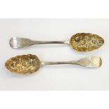 Pair of Victorian silver berry spoons, fiddle pattern with chase decoration, Edinburgh 1817, 2.5oz