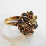 Gold-coloured Indian princess-style ring, multi-coloured gem set