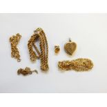 9ct gold rope-pattern chain necklace, 9ct gold rope-pattern bracelet, another 9ct gold chain, yellow