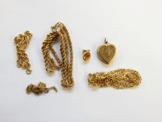 9ct gold rope-pattern chain necklace, 9ct gold rope-pattern bracelet, another 9ct gold chain, yellow