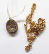 9ct gold chain necklace, approx 3.6g and a 19th century yellow metal and blue enamel locket (