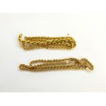 9ct gold graduated rope-pattern necklace (damaged) and another 9ct gold rope-pattern chain necklace,