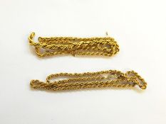 9ct gold graduated rope-pattern necklace (damaged) and another 9ct gold rope-pattern chain necklace,