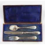 Victorian child's silver christening set, London 1871, three pieces viz:- fork, spoon and silver-