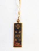 9ct gold ingot on micro chain, from year 2000, 10.9g