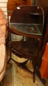 19th century mahogany corner wash stand, the raised back with single corner shelf, three open