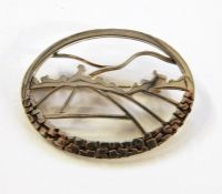 Modern silver brooch abstract landscape, pierced