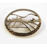 Modern silver brooch abstract landscape, pierced