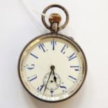 Swiss silver jumbo pocket/desk watch with folding easel stand to back and white enamel dial,