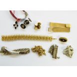 Assorted costume jewellery to include pendant in the form of hallmarked silver ingot, a hollow
