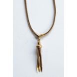 9ct gold herringbone patterned necklace and tasselled pendant, 7.1gRe: Enquiry - Toys, Dolls,