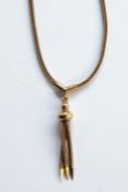 9ct gold herringbone patterned necklace and tasselled pendant, 7.1gRe: Enquiry - Toys, Dolls,