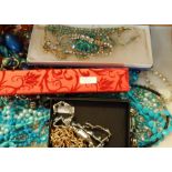 Quantity of costume jewellery including various diamante and similar necklaces, glass necklaces,