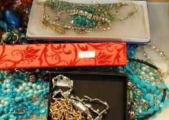 Quantity of costume jewellery including various diamante and similar necklaces, glass necklaces,