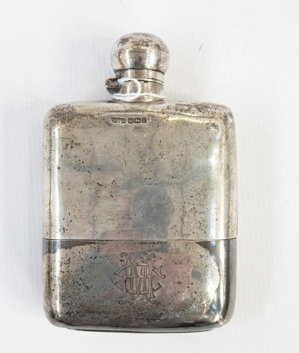 Early 20th century silver hip flask, the bayonet cap above the plain body, removable cup section