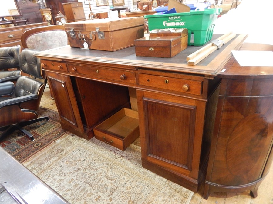 Victorian mahogany partners desk with moulded edge, fitted one long and two short drawers to the