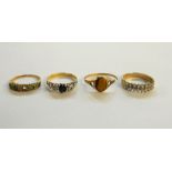 9ct gold dress ring set two rows small diamonds, 18ct gold, blue and white stone set ring having