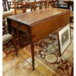 19th century mahogany Pembroke table, rectangular with thumb mould edge, on ring turned supports,