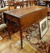 19th century mahogany Pembroke table, rectangular with thumb mould edge, on ring turned supports,