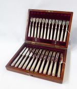 Set of 12 pairs Victorian silver fruit knives and forks with filled silver handles and silver blades