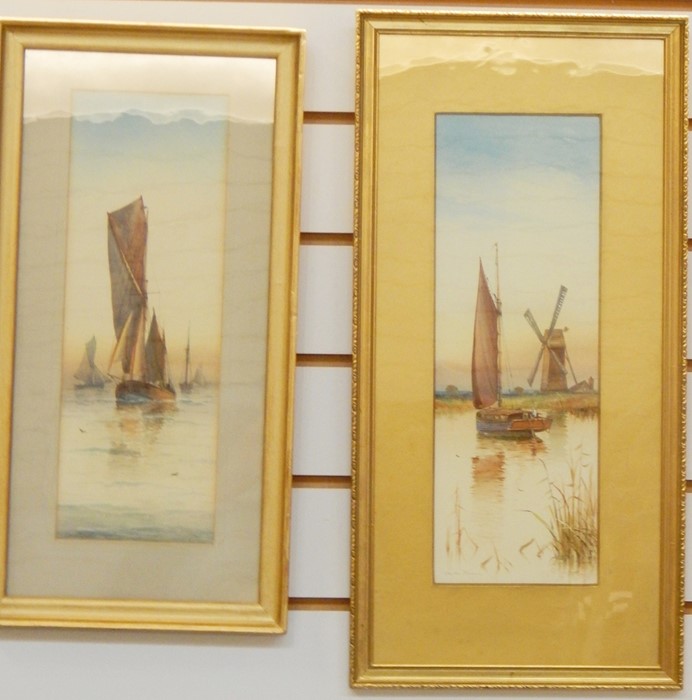 Four 19th century watercolour drawings "Morning on the Broads", "Dawn", "Sunset" and "On the Shore",