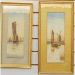 Four 19th century watercolour drawings "Morning on the Broads", "Dawn", "Sunset" and "On the Shore",