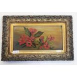 Victorian coloured engraving "The Street and College, Eton" and  Oil on board Floral Study (2)