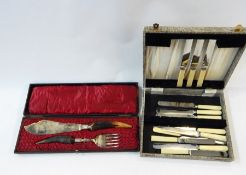 Horn-handled and silver plated fish servers, John McGlory & Sons, Sheffield bone handled knives