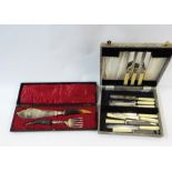 Horn-handled and silver plated fish servers, John McGlory & Sons, Sheffield bone handled knives