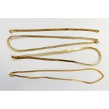 9ct three-colour gold plaited necklace, 9K gold herringbone pattern flat chain necklace and matching