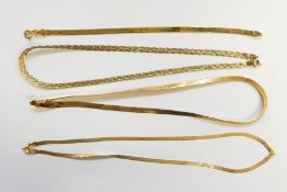 9ct three-colour gold plaited necklace, 9K gold herringbone pattern flat chain necklace and matching