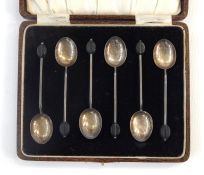 Boxed set of six silver coffee bean spoons