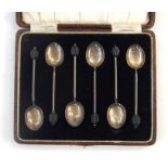 Boxed set of six silver coffee bean spoons