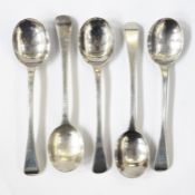 Set of five George III Old English feather edged tablespoons, London 1810, 295g / approx 9oz.