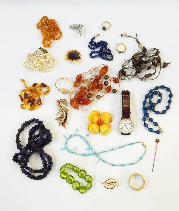 Various costume jewellery including beaded necklaces, glass necklaces, brooches, a pen knife, a - Image 2 of 2