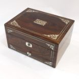 Victorian mother-of-pearl inlaid rosewood vanity box, having floral and foliate inlaid central panel
