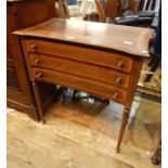 Sheraton style inlaid mahogany chest of three narrow drawers, the top with curved sides and inlaid