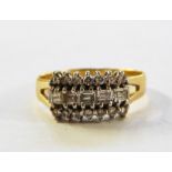 18ct gold and diamond dress ring set central row and five baguette-cut diamonds flanked by two