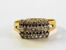 18ct gold and diamond dress ring set central row and five baguette-cut diamonds flanked by two